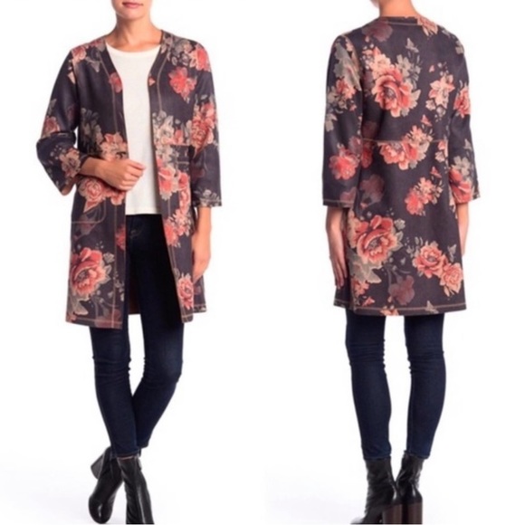 😍HOST PICK ANTHROPOLOGIE SOLITAIRE FAUX SUEDE FLORAL DUSTER/JACKET/COAT - Picture 2 of 11